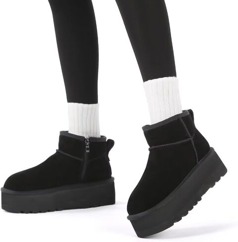 Haifago Suede Platform Mini Snow Boots for Women, Fur Lined Zip up Ankle Winter Booties, Womens Classic Short Boot, Botas Plataforma Para Mujer in Kuwait