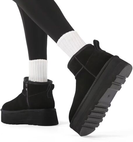 Haifago Suede Platform Mini Snow Boots for Women, Fur Lined Zip up Ankle Winter Booties, Womens Classic Short Boot, Botas Plataforma Para Mujer in Kuwait