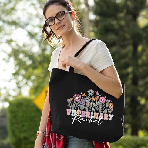 NAZENTI Custom Vet Tech Tote Bag, Personalized Veterinarian Two-Tone Tote, Gift for Veterinarian, Dog Cat Lovers Bag in Saudi Arabia