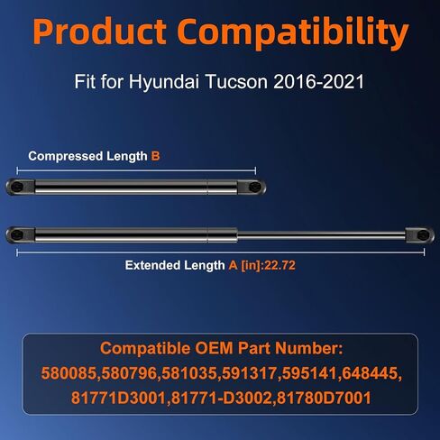 Qty (2) Liftgate Replacement Lift Support for Hyundai Tucson 2016-2021 Tailgate Rear Hatch W/O Power, Trunk Shock Strut Replace OE# 81770-D7000, 580085, PM3710 in Saudi Arabia