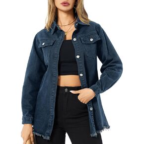 سترة الدنيم النسائية غير الرسمية طويلة الأكمام الدنيم القمصان المتعثرة جان سترة سترة 2025 الربيع in Kuwait