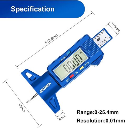 مقياس عمق الإطارات الرقمية من 0-25 مم ، دقة 0.01 مم ، شاشة LCD ، تحويل بوصة/مم ، مدقق عمق الإطارات المحمولة للدراجة النارية شاحنة السيارة in Saudi Arabia