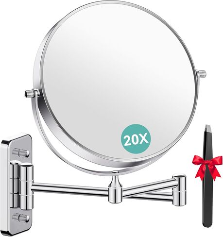 1X/30X Wall Mounted Makeup Mirror, 30X Magnifying Double-Sided Mirror with Tweezers, Bathroom Vanity Makeup Mirror, Cosmetic Mirror with 360 Rotation Extendable Swivel Arm, Chrome in Kuwait