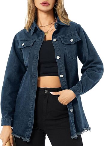 سترة الدنيم النسائية غير الرسمية طويلة الأكمام الدنيم القمصان المتعثرة جان سترة سترة 2025 الربيع in Kuwait