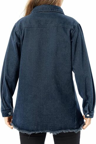 سترة الدنيم النسائية غير الرسمية طويلة الأكمام الدنيم القمصان المتعثرة جان سترة سترة 2025 الربيع in Kuwait