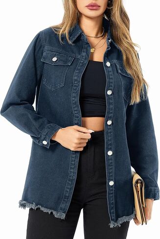 سترة الدنيم النسائية غير الرسمية طويلة الأكمام الدنيم القمصان المتعثرة جان سترة سترة 2025 الربيع in Kuwait