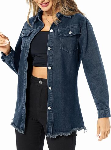 سترة الدنيم النسائية غير الرسمية طويلة الأكمام الدنيم القمصان المتعثرة جان سترة سترة 2025 الربيع in Kuwait