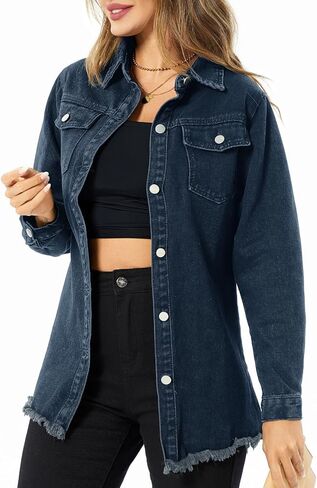 سترة الدنيم النسائية غير الرسمية طويلة الأكمام الدنيم القمصان المتعثرة جان سترة سترة 2025 الربيع in Kuwait