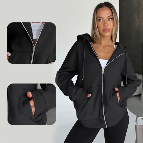 Women's Oversized Zip-Up Hoodie - Lightweight Casual Jacket, Fall Winter Wear in Saudi Arabia