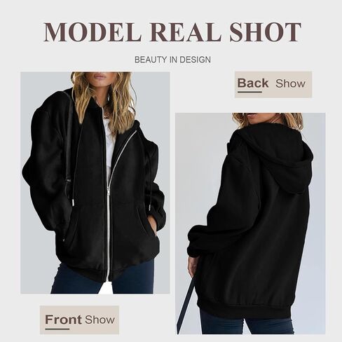 Women's Oversized Zip-Up Hoodie - Lightweight Casual Jacket, Fall Winter Wear in Saudi Arabia