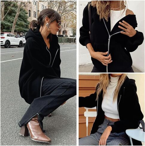 Women's Oversized Zip-Up Hoodie - Lightweight Casual Jacket, Fall Winter Wear in Saudi Arabia