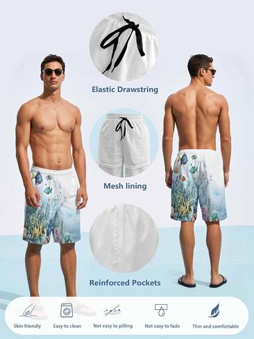 Mens Swim Trunks with Compression Liner,Underwater Ocean Fish Coral Men's Inseam Board Shorts Quick Dry Bathing Suit for Men in Saudi Arabia