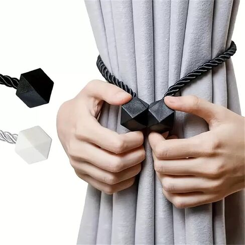 2pcs Classic Style Magnetic Curtain Tiebacks, Magnet Weave Rope Holdbacks for Home and Room Décor Black in Saudi Arabia