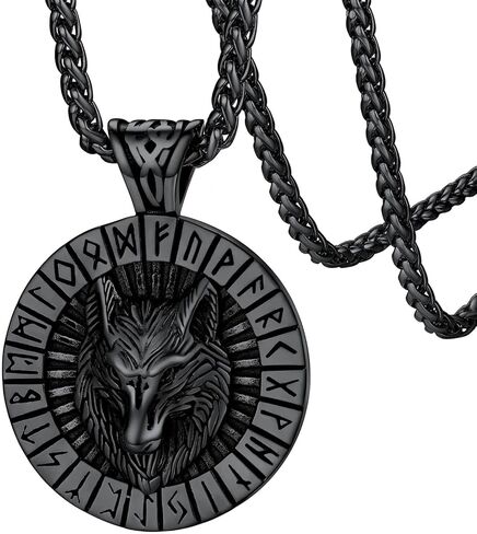 قلادة قلادة من FaithHeart Norse Viking Wolf للرجال/النساء، مصنوعة من الفولاذ المقاوم للصدأ/مطلية بالذهب عيار 18 قيراط مجوهرات من الفايكنج الشمالي مع تغليف الهدايا in Kuwait