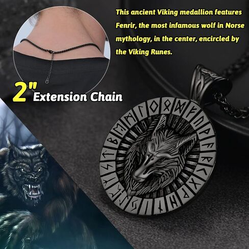 قلادة قلادة من FaithHeart Norse Viking Wolf للرجال/النساء، مصنوعة من الفولاذ المقاوم للصدأ/مطلية بالذهب عيار 18 قيراط مجوهرات من الفايكنج الشمالي مع تغليف الهدايا in Kuwait
