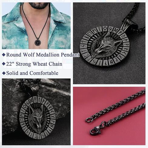 قلادة قلادة من FaithHeart Norse Viking Wolf للرجال/النساء، مصنوعة من الفولاذ المقاوم للصدأ/مطلية بالذهب عيار 18 قيراط مجوهرات من الفايكنج الشمالي مع تغليف الهدايا in Kuwait