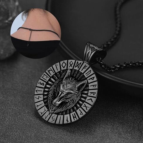 قلادة قلادة من FaithHeart Norse Viking Wolf للرجال/النساء، مصنوعة من الفولاذ المقاوم للصدأ/مطلية بالذهب عيار 18 قيراط مجوهرات من الفايكنج الشمالي مع تغليف الهدايا in Kuwait