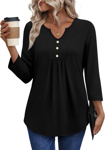 WIHOLL Womens Tops Fall Fashion 2025 3/4 طول القمصان للأكمام الأعمال غير الرسمية المحملات الأساسية in Saudi Arabia