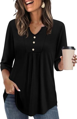 WIHOLL Womens Tops Fall Fashion 2025 3/4 طول القمصان للأكمام الأعمال غير الرسمية المحملات الأساسية in Saudi Arabia