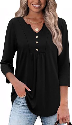 WIHOLL Womens Tops Fall Fashion 2025 3/4 طول القمصان للأكمام الأعمال غير الرسمية المحملات الأساسية in Saudi Arabia