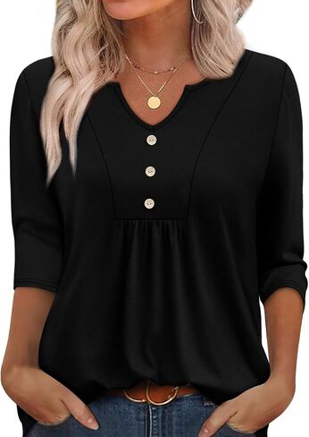 WIHOLL Womens Tops Fall Fashion 2025 3/4 طول القمصان للأكمام الأعمال غير الرسمية المحملات الأساسية in Saudi Arabia