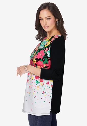 Jessica London Women's Plus Size Boatneck Tunic Top 3/4 Sleeve Shirt Loose Fit in Saudi Arabia