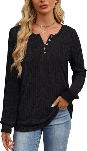 Sweater for Women Long Sleeve Henley Shirts Tunic Tops to Wear with Leggings crew neck Sweaters Trendy 2025 in Saudi Arabia