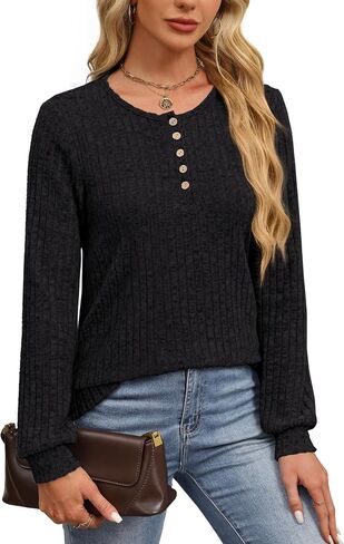 Sweater for Women Long Sleeve Henley Shirts Tunic Tops to Wear with Leggings crew neck Sweaters Trendy 2025 in Saudi Arabia