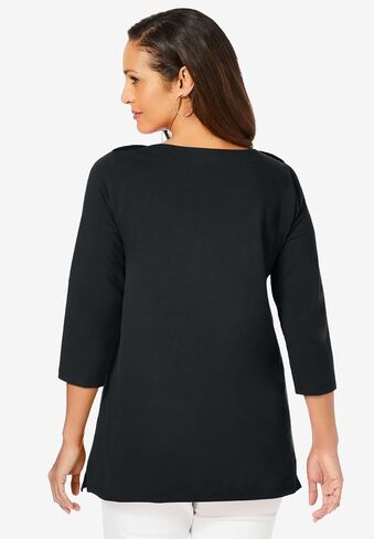 Jessica London Women's Plus Size Boatneck Tunic Top 3/4 Sleeve Shirt Loose Fit in Saudi Arabia