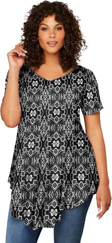 ROAMAN's Women's Plus Size Plus Size Ultra Drape V-Neck Swing Tup Top Top Tup in Saudi Arabia