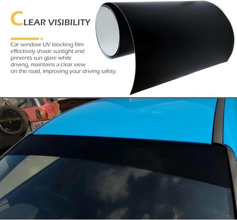 Car Sun Visor Strip Tint Film, Windshield Tint Strip, Heat-Resistant & Waterproof, DIY Protect Shade Sticker Decoration, Universal for Most Cars (Black) in Saudi Arabia