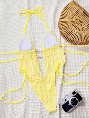 Women's 2 Piece Backless Drawstring Tankini Swimsuits Halter Tie Side String Bathing Suit in Saudi Arabia