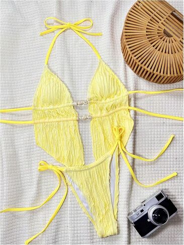 Women's 2 Piece Backless Drawstring Tankini Swimsuits Halter Tie Side String Bathing Suit in Saudi Arabia