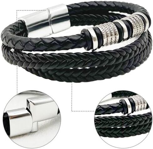 أساور جلدية للرجال 5pcs ، أسوار السوار للرجال والأزياء من الفولاذ مضفر أساور Wirstband مع هدية الإغلاق الإغلاق للرجال in Saudi Arabia