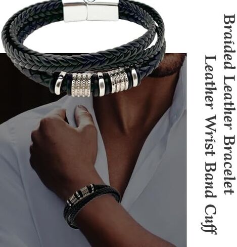 أساور جلدية للرجال 5pcs ، أسوار السوار للرجال والأزياء من الفولاذ مضفر أساور Wirstband مع هدية الإغلاق الإغلاق للرجال in Saudi Arabia