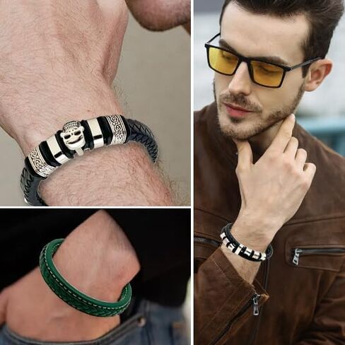 أساور جلدية للرجال 5pcs ، أسوار السوار للرجال والأزياء من الفولاذ مضفر أساور Wirstband مع هدية الإغلاق الإغلاق للرجال in Saudi Arabia