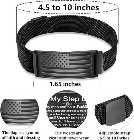 Bracelet for Men/Husband/Uncle/Bonus Dad/New Dad/Papa/Stepdad,American Flag Bracelet Fathers Day Valentines Christmas Jewelry Gifts,Adjustable Size in Saudi Arabia