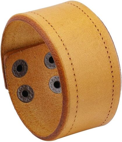 Leather Cuff Bracelet for Men Women Wide Cowhide Adjustable Wristband Handmade Retro Style in Kuwait
