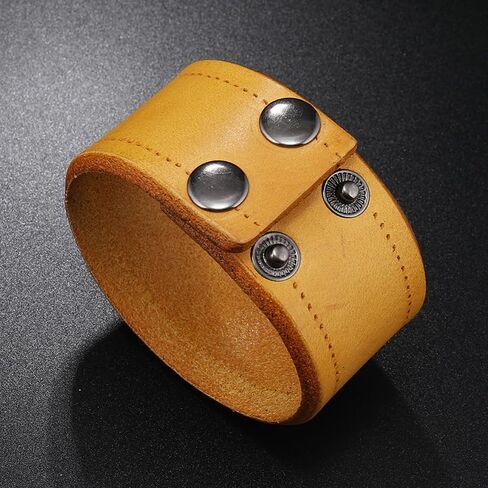 Leather Cuff Bracelet for Men Women Wide Cowhide Adjustable Wristband Handmade Retro Style in Kuwait