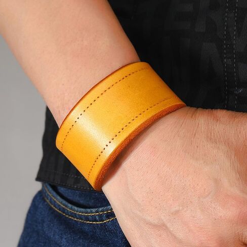 Leather Cuff Bracelet for Men Women Wide Cowhide Adjustable Wristband Handmade Retro Style in Kuwait