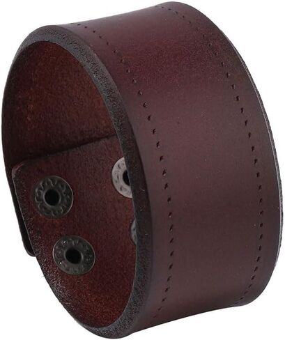 Leather Cuff Bracelet for Men Women Wide Cowhide Adjustable Wristband Handmade Retro Style in Kuwait