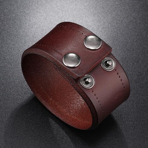 Leather Cuff Bracelet for Men Women Wide Cowhide Adjustable Wristband Handmade Retro Style in Kuwait