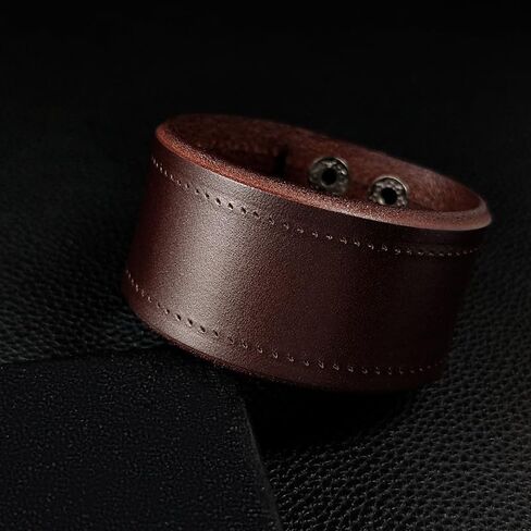 Leather Cuff Bracelet for Men Women Wide Cowhide Adjustable Wristband Handmade Retro Style in Kuwait