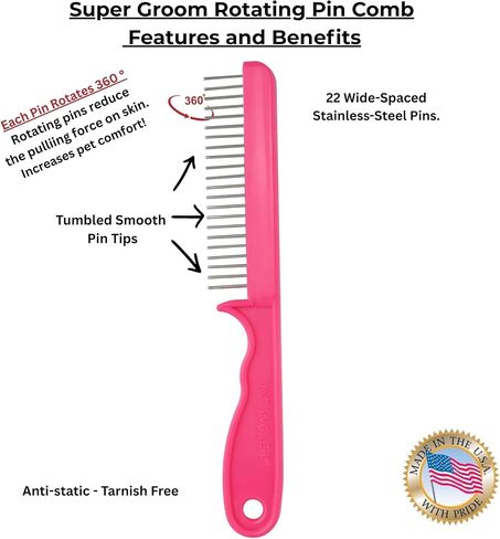 Super-Groom Combs with Smooth Rotating Teeth for Painless Mat Removal (Black, 30 Fine-Spaced Teeth) in Saudi Arabia