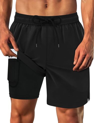 Olreco Mens Swim Trunks with Compression Liner 7 Inch Quick Dry Mens Bathing Suit Men Swim Shorts Men's Board Shorts Swimwear in Kuwait