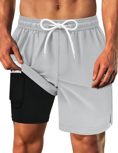 Olreco Mens Swim Trunks with Compression Liner 7 Inch Quick Dry Mens Bathing Suit Men Swim Shorts Men's Board Shorts Swimwear in Kuwait