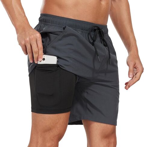 Mens Swim Trunks Swimming Shorts Quick Dry Swim Shorts Beach Shorts with Pockets and Compression Liner in Kuwait