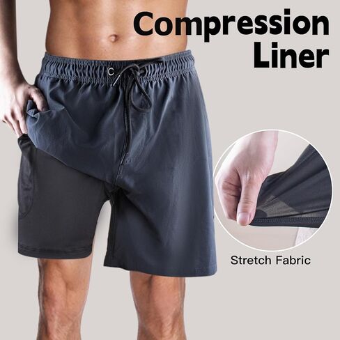 Mens Swim Trunks Swimming Shorts Quick Dry Swim Shorts Beach Shorts with Pockets and Compression Liner in Kuwait