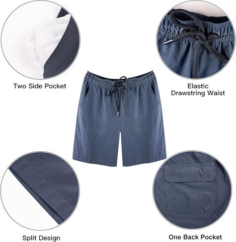 Mens Swim Trunks Swimming Shorts Quick Dry Swim Shorts Beach Shorts with Pockets and Compression Liner in Kuwait