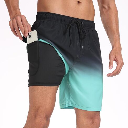 Mens Swim Trunks Swimming Shorts Quick Dry Swim Shorts Beach Shorts with Pockets and Compression Liner in Kuwait